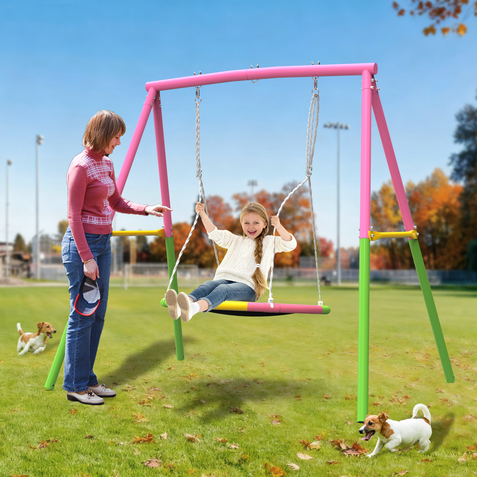 Flying Saucer Swing Set with Heavy Duty A-Frame Metal Swing Stand, Ful