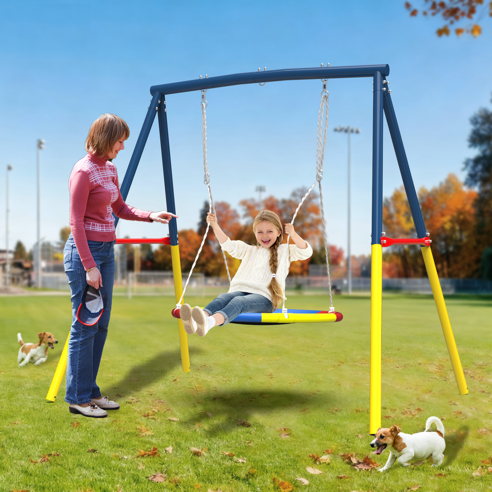 Flying Saucer Swing Set with Heavy Duty A-Frame Metal Swing Stand, Ful