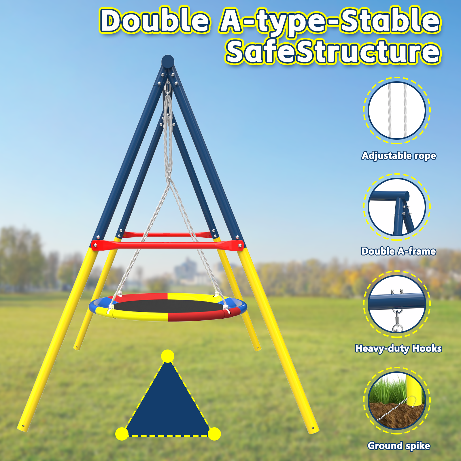Flying Saucer Swing Set with Heavy Duty A-Frame Metal Swing Stand, Ful