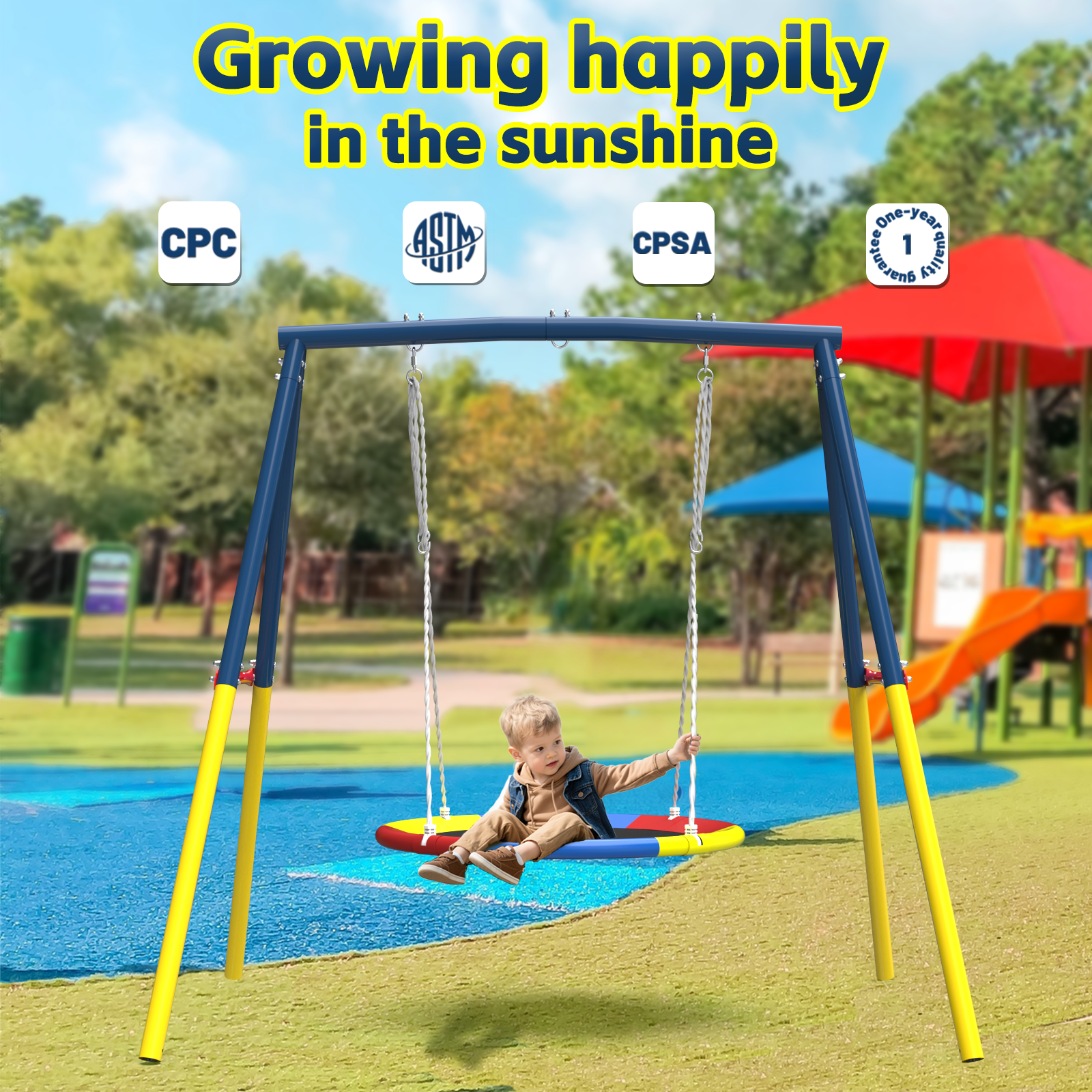 Flying Saucer Swing Set with Heavy Duty A-Frame Metal Swing Stand, Ful