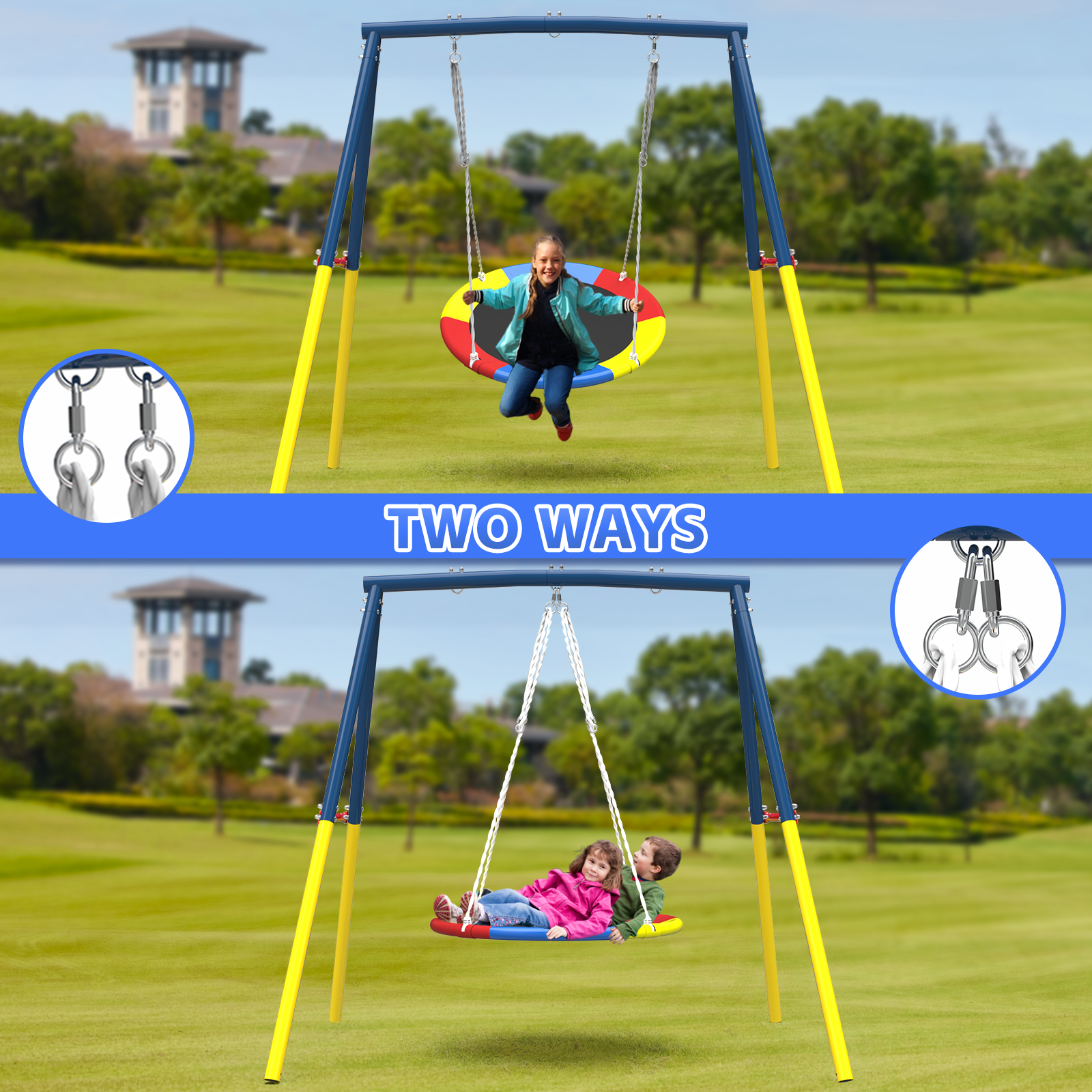 Flying Saucer Swing Set with Heavy Duty A-Frame Metal Swing Stand, Ful