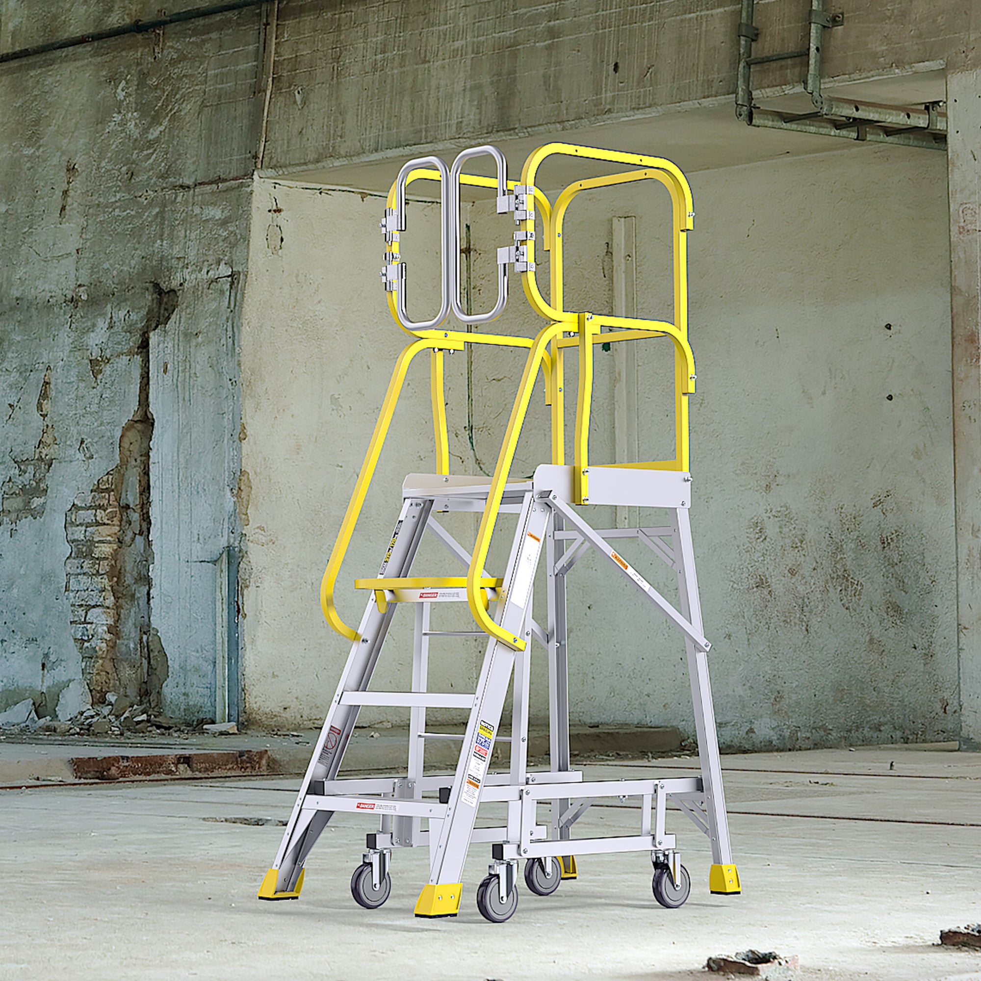 4/5/6 Step 375lbs Aluminum Rolling Platform Ladder