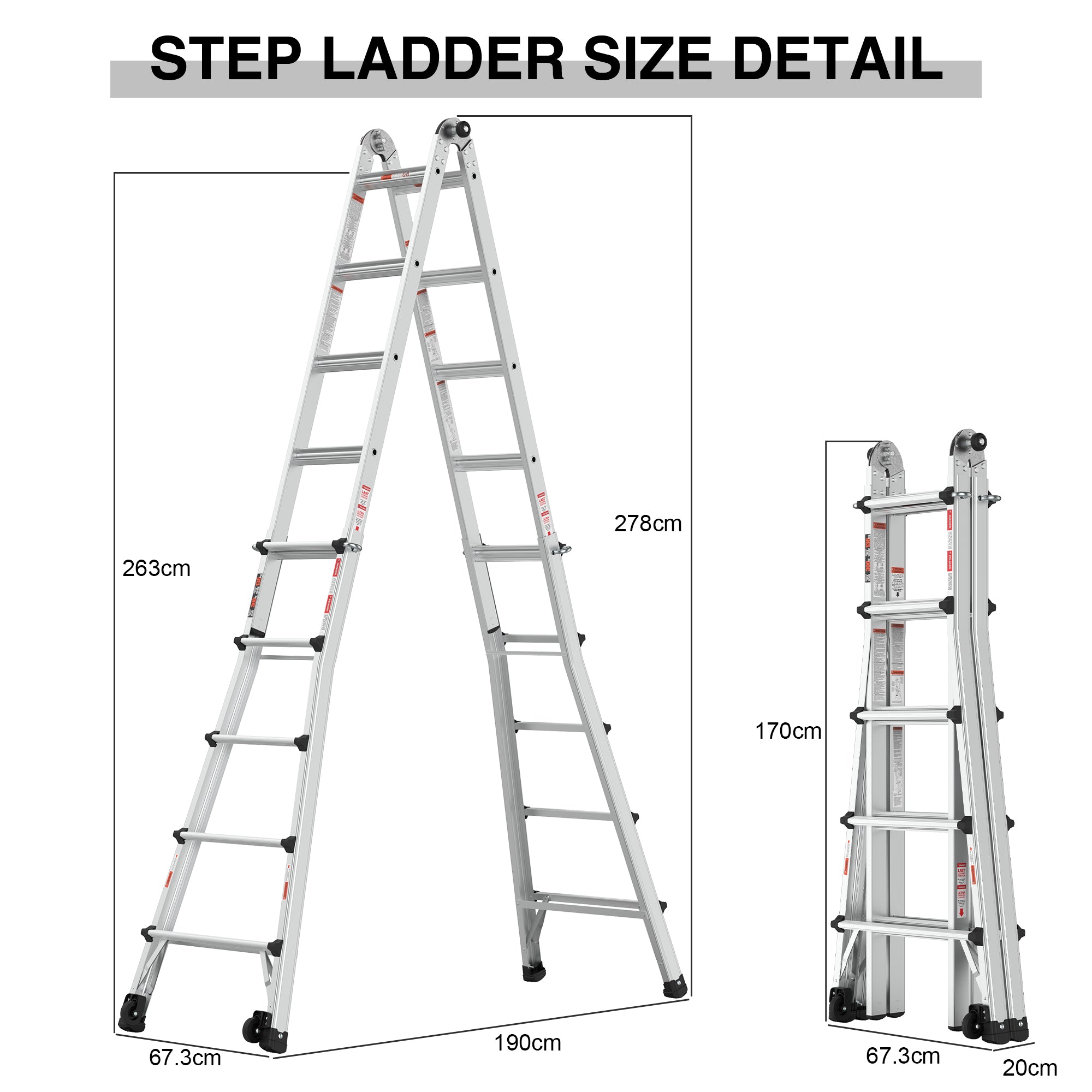 Aluminum Multi-Position Ladder with Wheels, 17ft,22ft