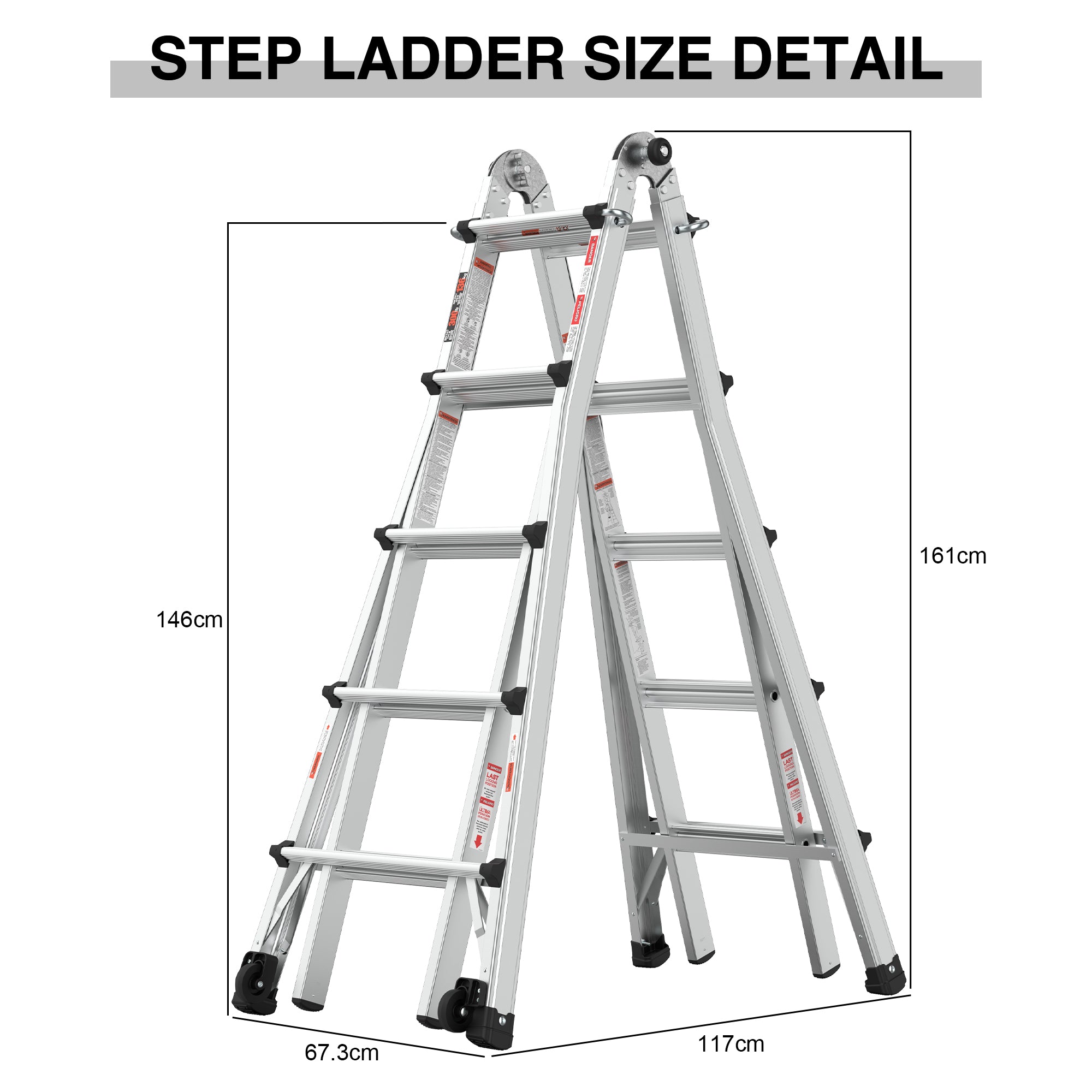 Aluminum Multi-Position Ladder with Wheels, 17ft,22ft