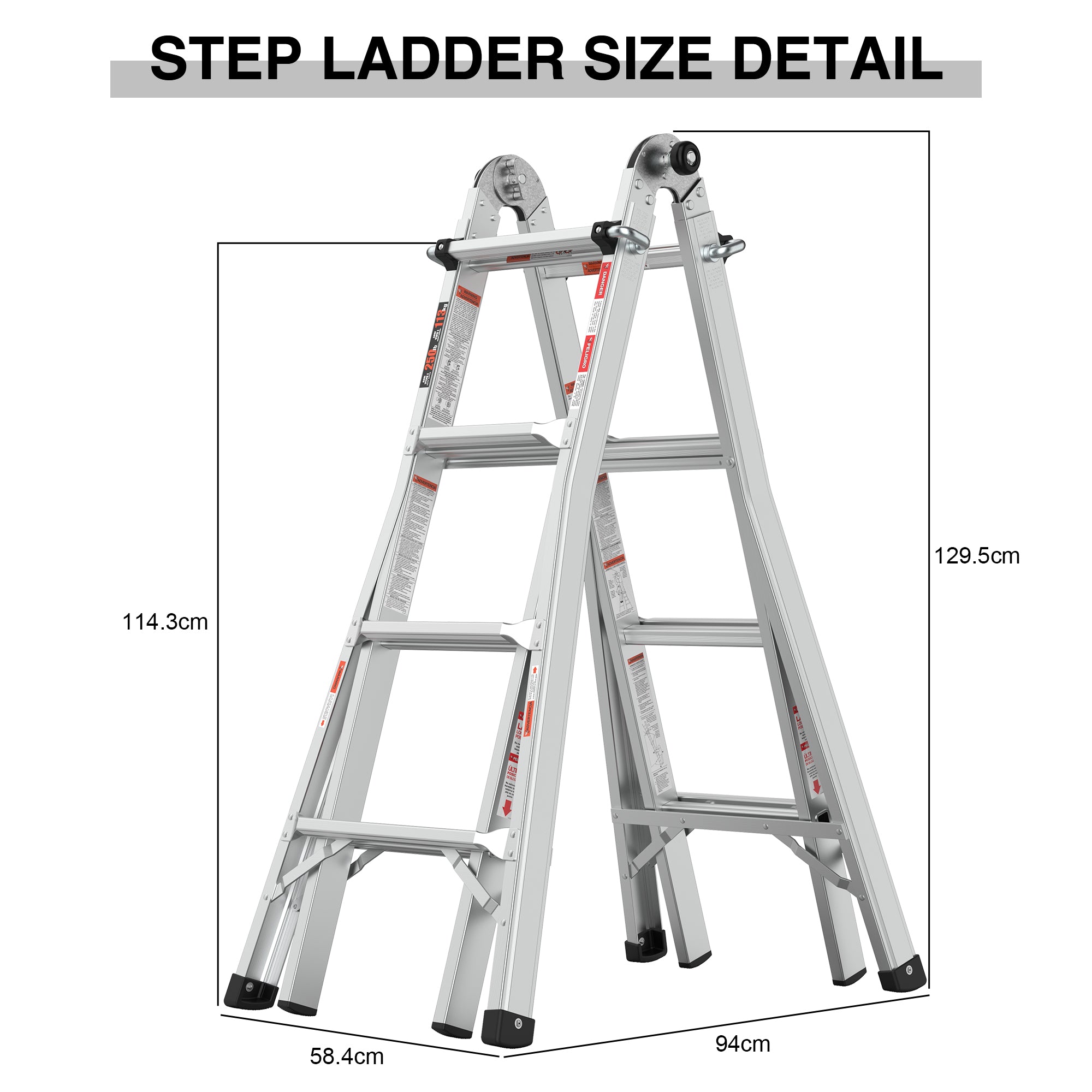 Aluminum Multi-Position Ladder with Wheels, 17ft,22ft