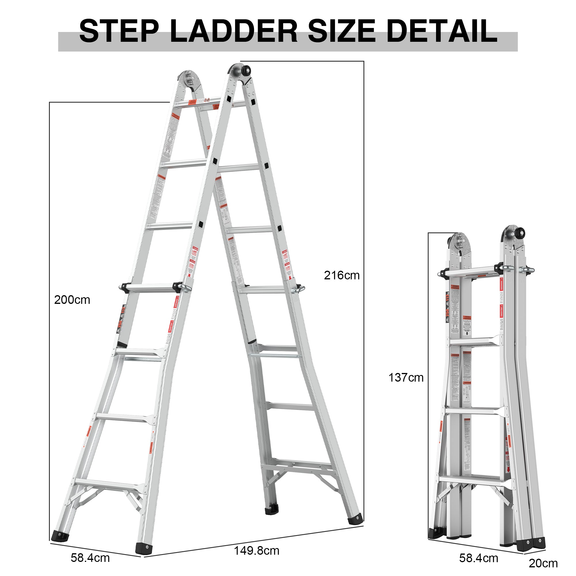 Aluminum Multi-Position Ladder with Wheels, 17ft,22ft