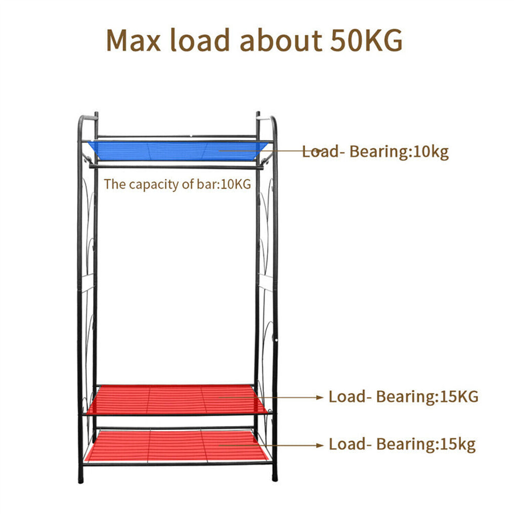 Large Clothes Rack Garment Hanger Stand Hanging Rail Iron Coat Closet