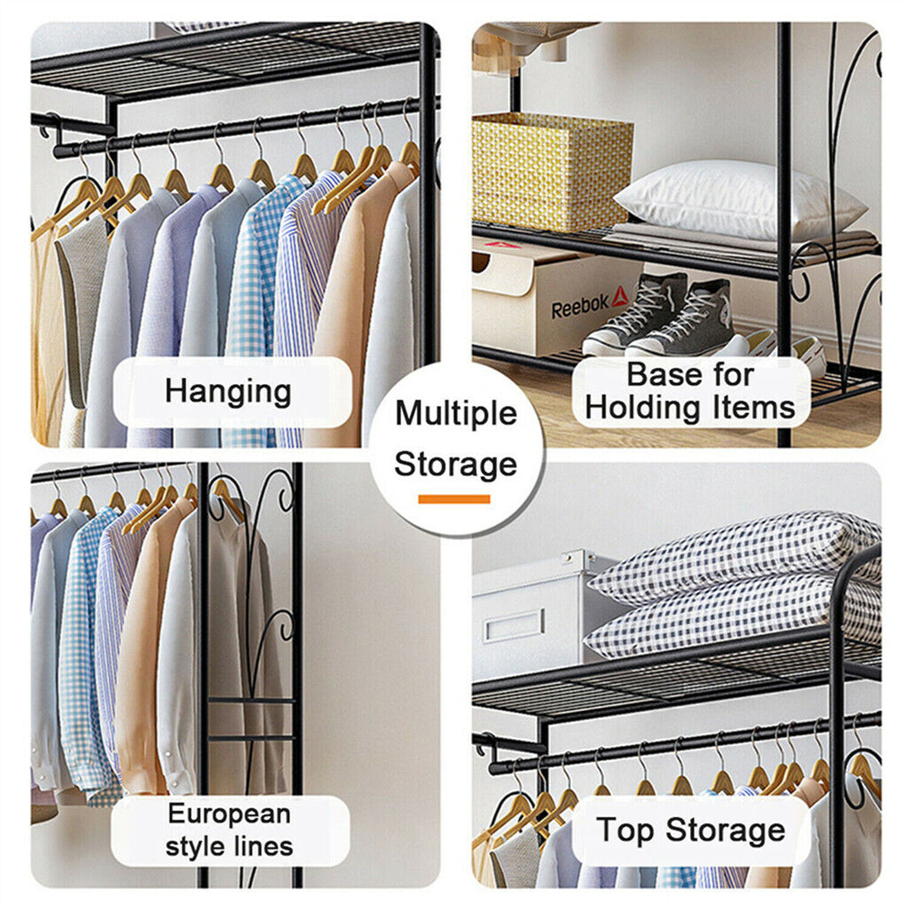 Large Clothes Rack Garment Hanger Stand Hanging Rail Iron Coat Closet