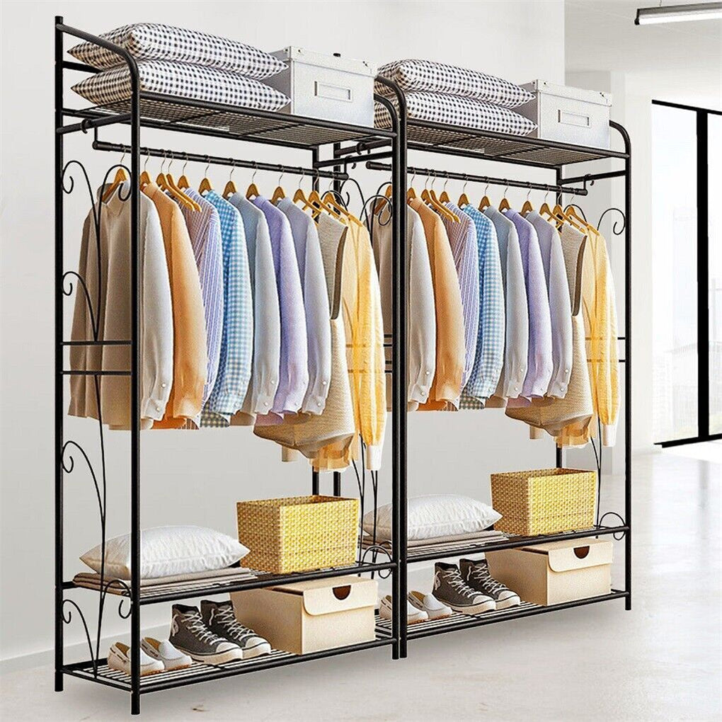 Large Clothes Rack Garment Hanger Stand Hanging Rail Iron Coat Closet