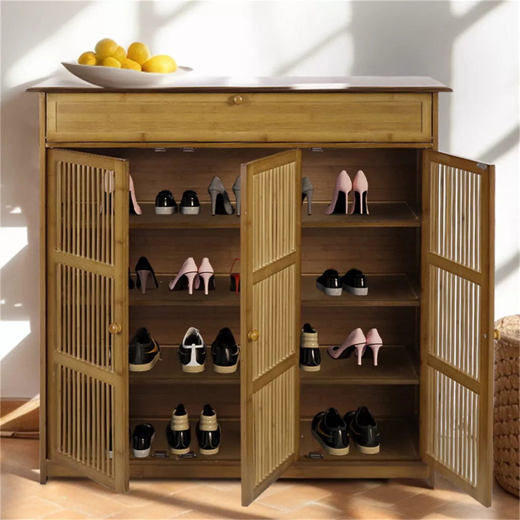 Vintage shoes rack 4-Tier bamboo entryway cabinet closet living room
