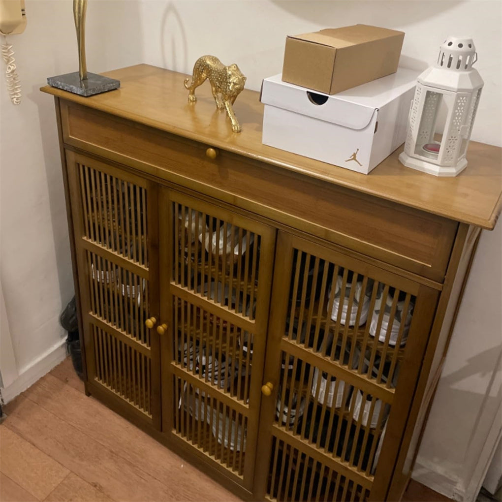 Vintage shoes rack 4-Tier bamboo entryway cabinet closet living room