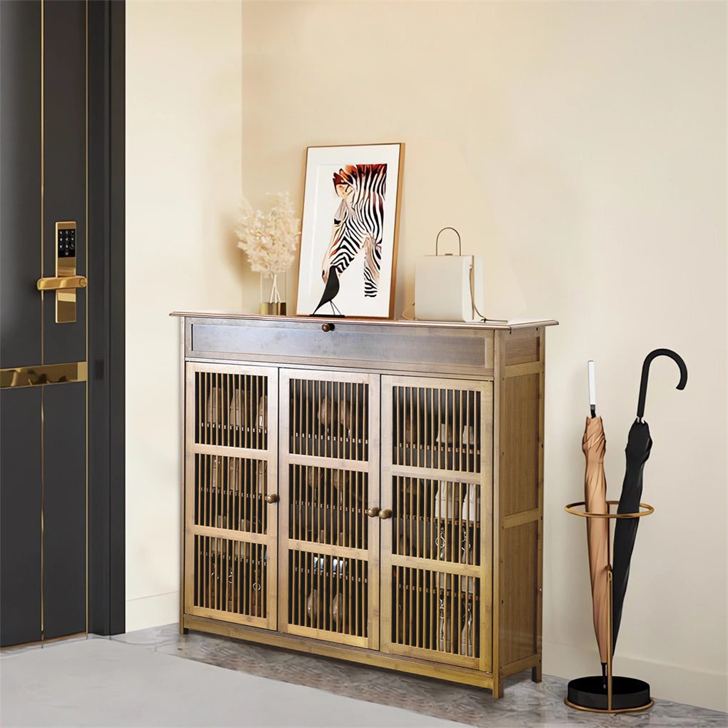 Vintage shoes rack 4-Tier bamboo entryway cabinet closet living room