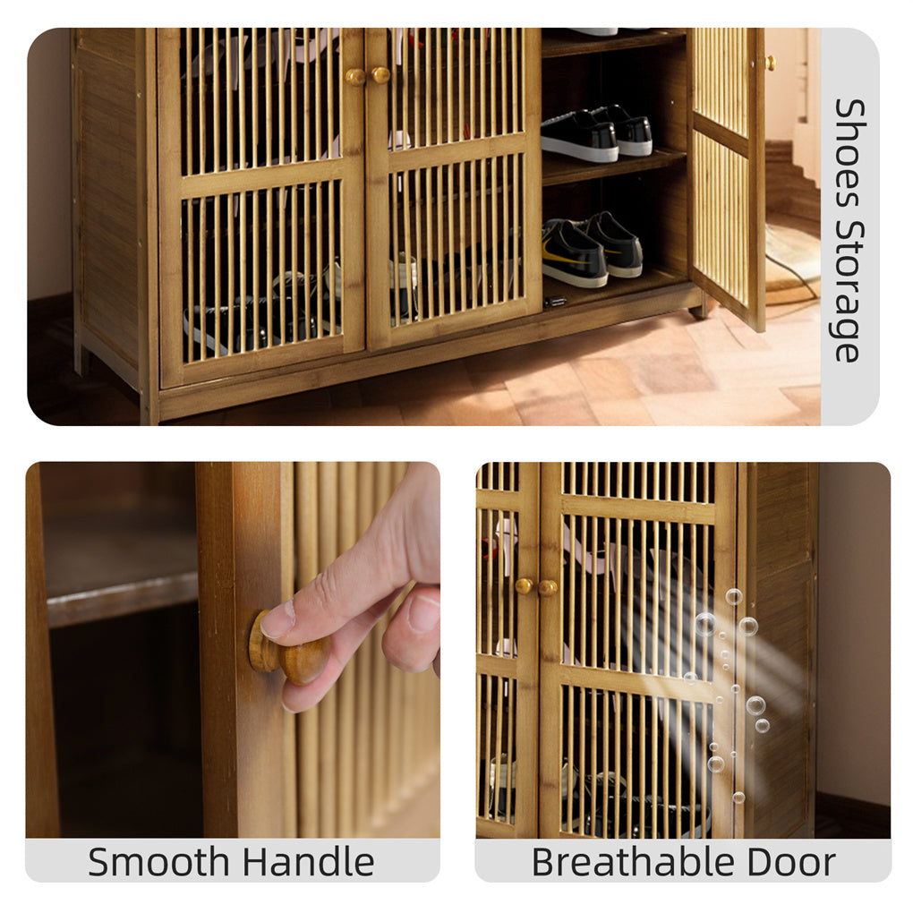 Vintage shoes rack 4-Tier bamboo entryway cabinet closet living room