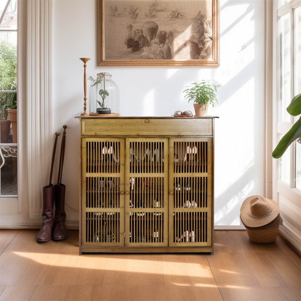 Vintage shoes rack 4-Tier bamboo entryway cabinet closet living room