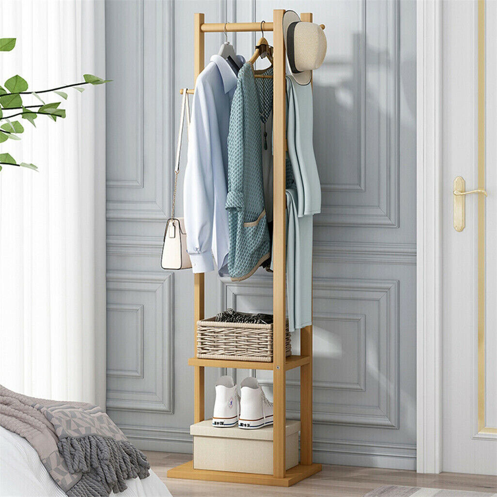 Bamboo garment coat clothes stand rack hat shoe thicken wooden hanger