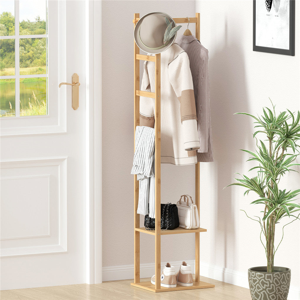 Bamboo garment coat clothes stand rack hat shoe thicken wooden hanger
