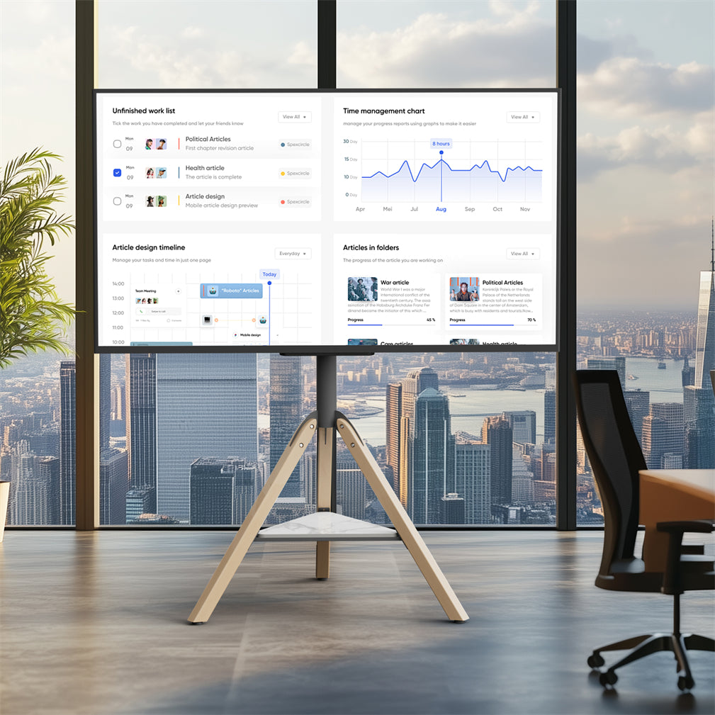 32-75" Floor TV Stand Stable Wooden Legs TV Mount Bracket w/ Shelf