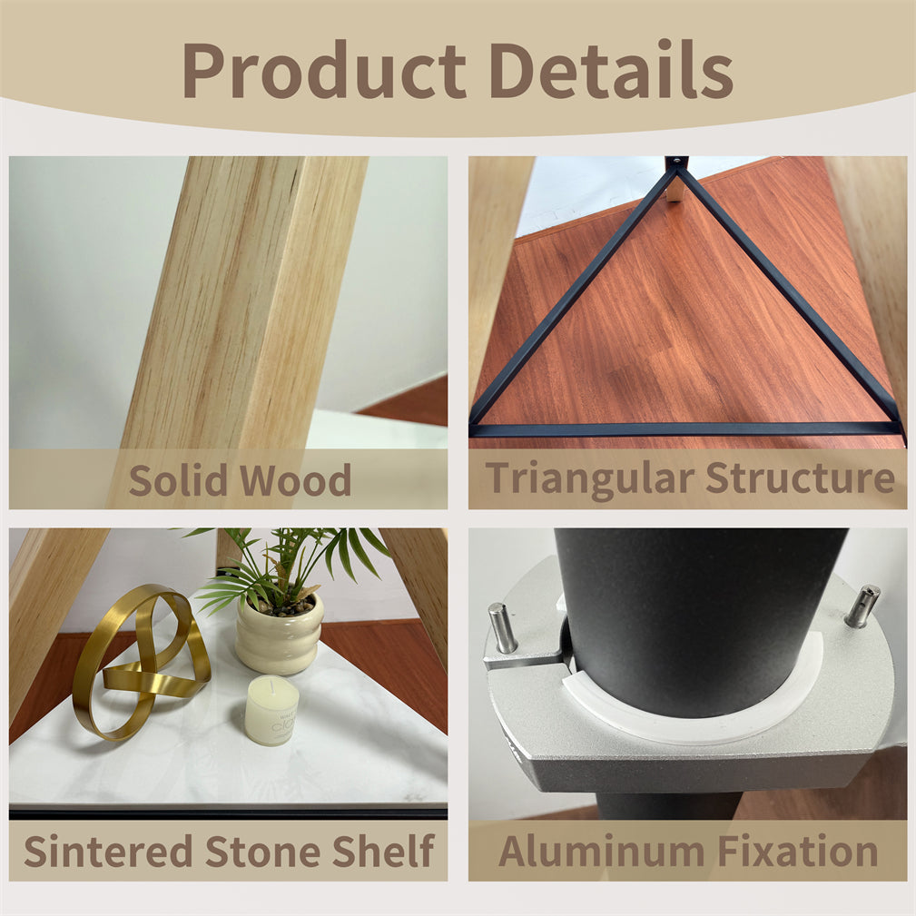 32-75" Floor TV Stand Stable Wooden Legs TV Mount Bracket w/ Shelf