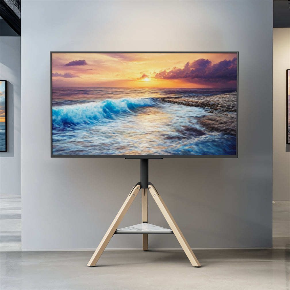 32-75" Floor TV Stand Stable Wooden Legs TV Mount Bracket w/ Shelf