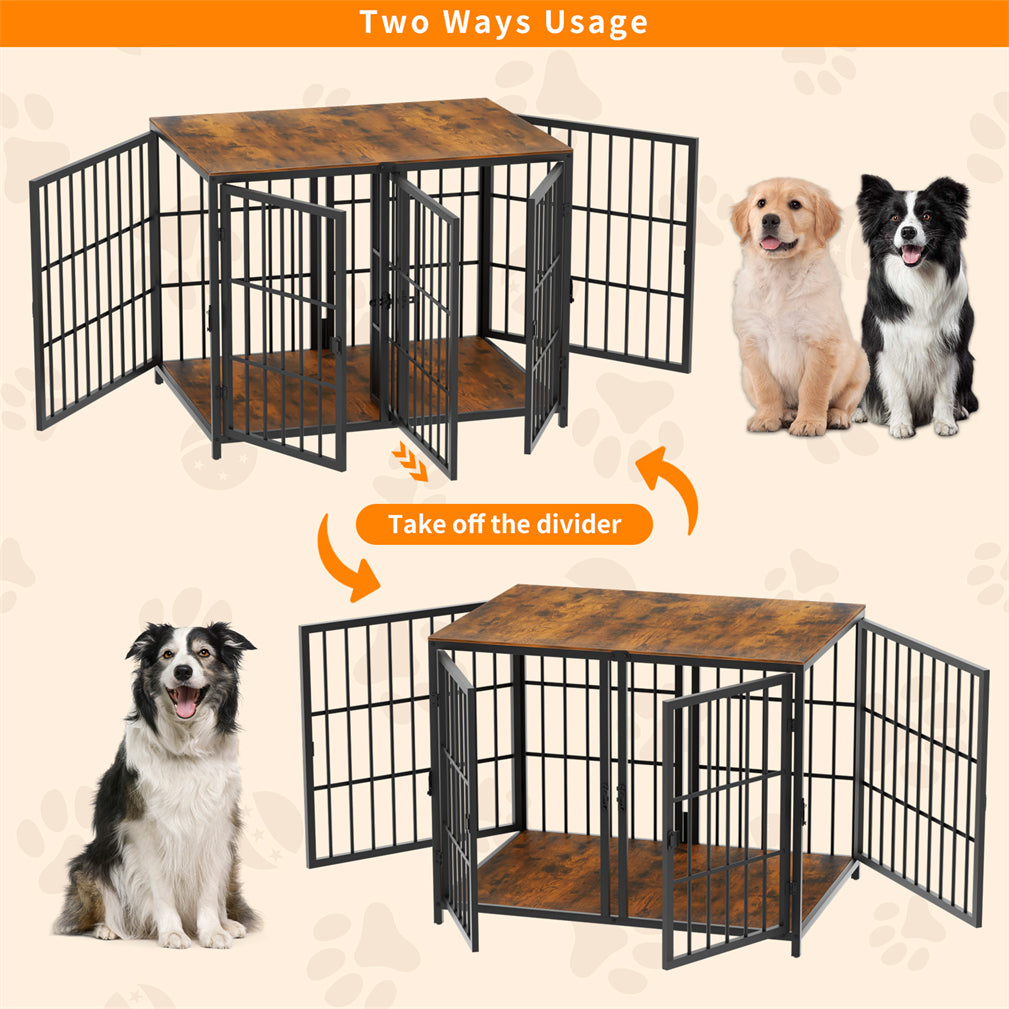 Thicken Metal Dog Crate Cage w/ Divided Panel Furniture End Side Table