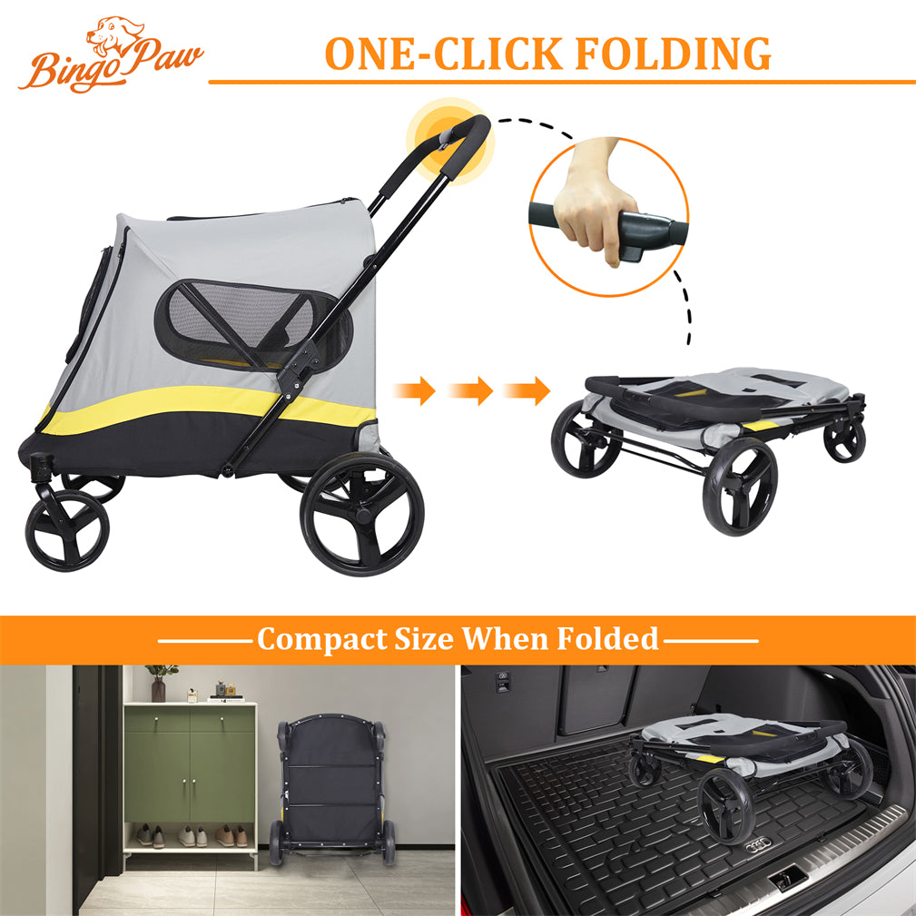 Large Folding Dog Stroller Pet Travel Stroller with Rain Cover