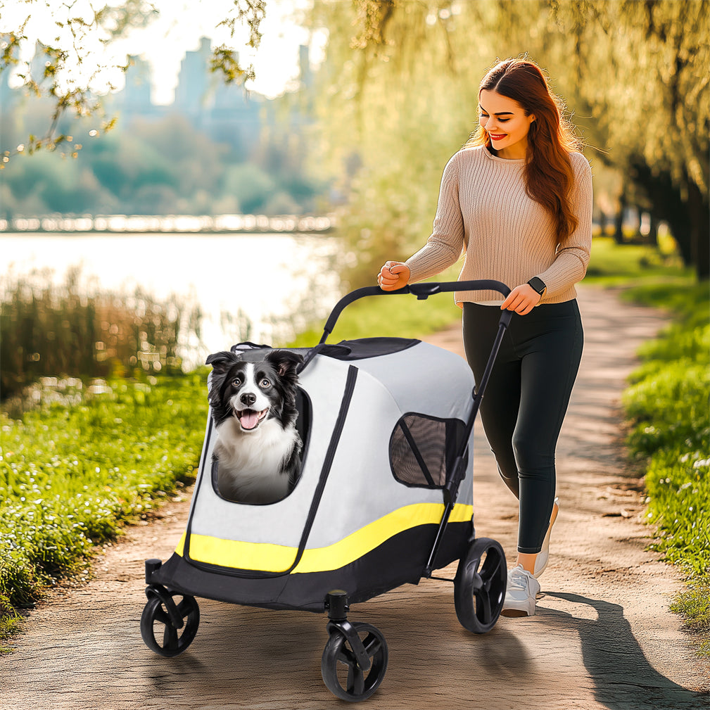 Large Folding Dog Stroller Pet Travel Stroller with Rain Cover