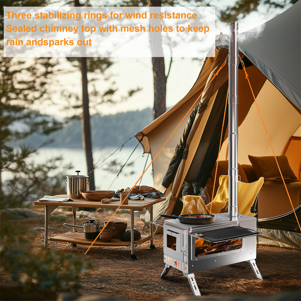 tent stove chimney Stainless Steel Portable Camping Wood Stove Tent Stove w/ Chimney Pipe
