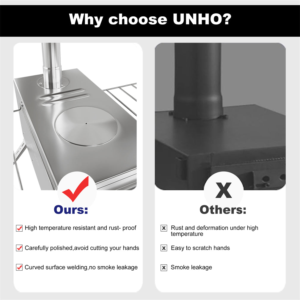 Stainless Steel Portable Camping Wood Stove Tent Stove w/ Chimney Pipe