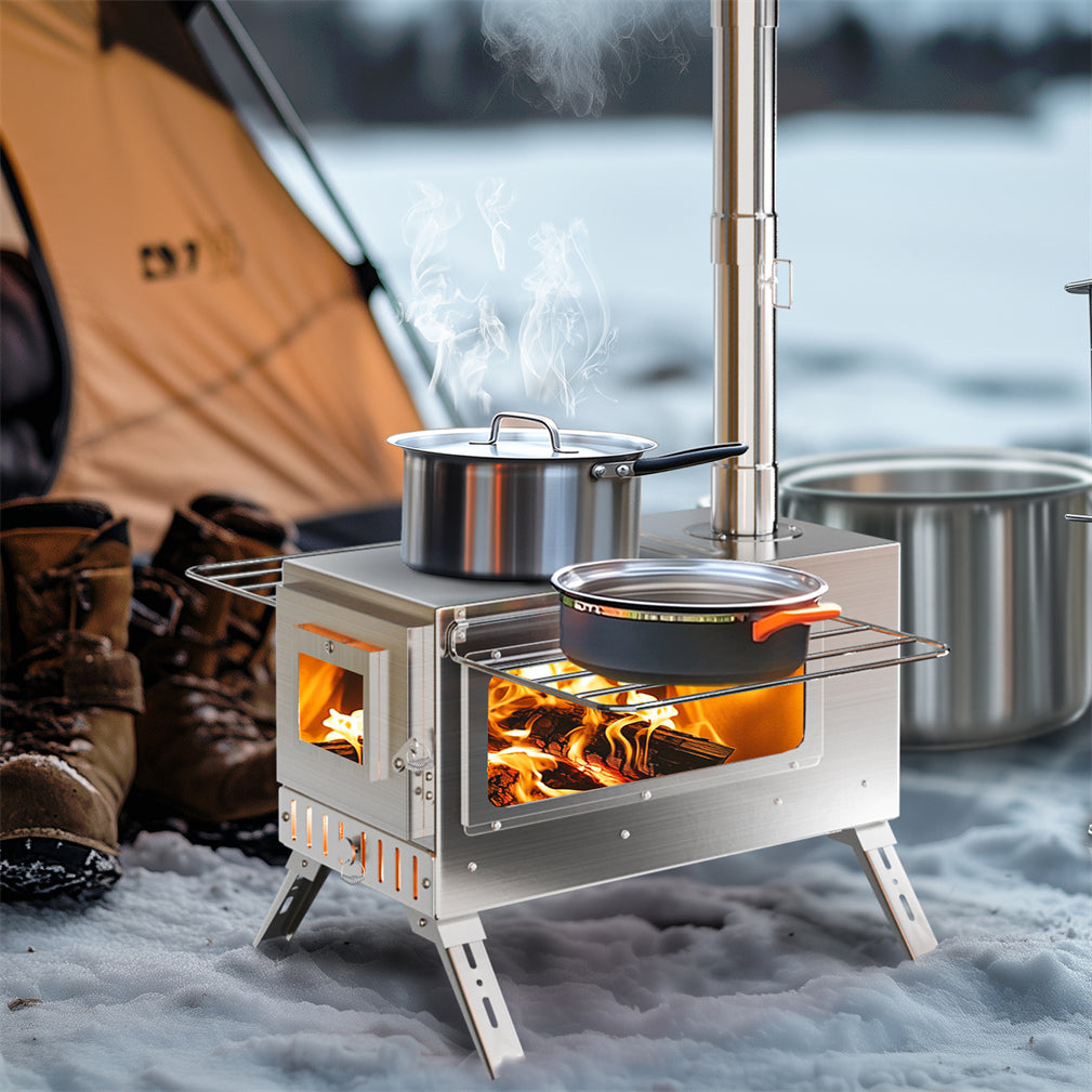 tent oven Stainless Steel Portable Camping Wood Stove Tent Stove w/ Chimney Pipe – Eeeza Home AU
