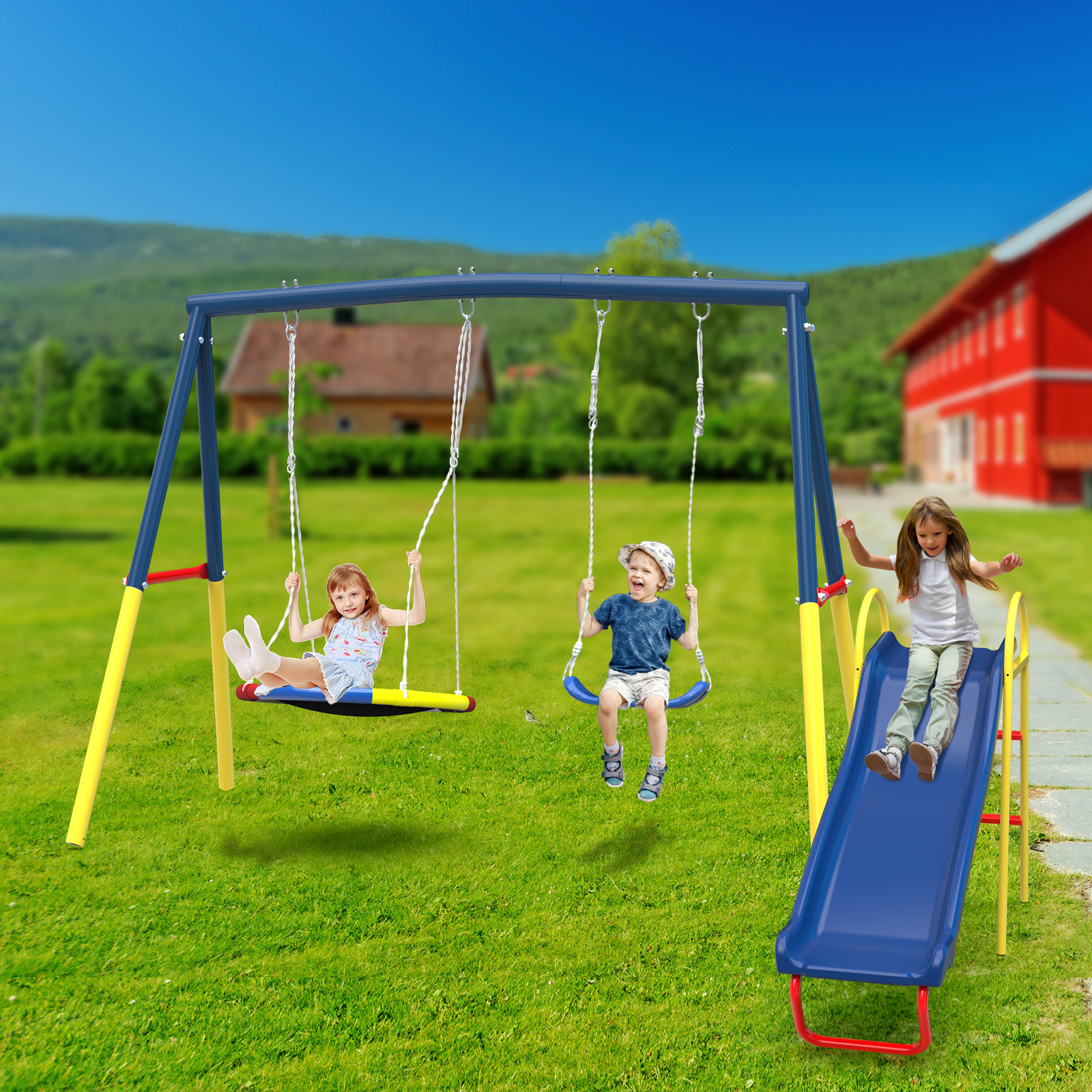 Swing Sets for Backyard with Kids Slide Outdoor Heavy-Duty Metal Plays