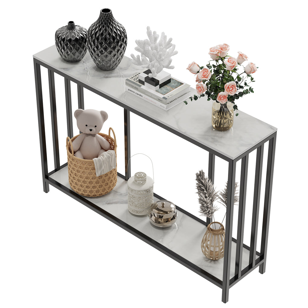 2Tier White Marble Entryway Console Table Extra Long Foyer Couch Table