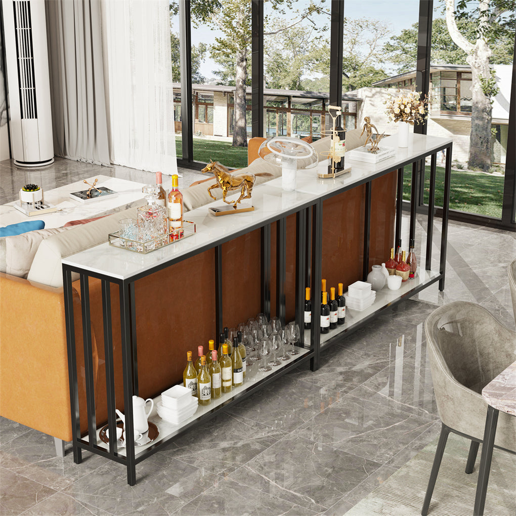 2Tier White Marble Entryway Console Table Extra Long Foyer Couch Table