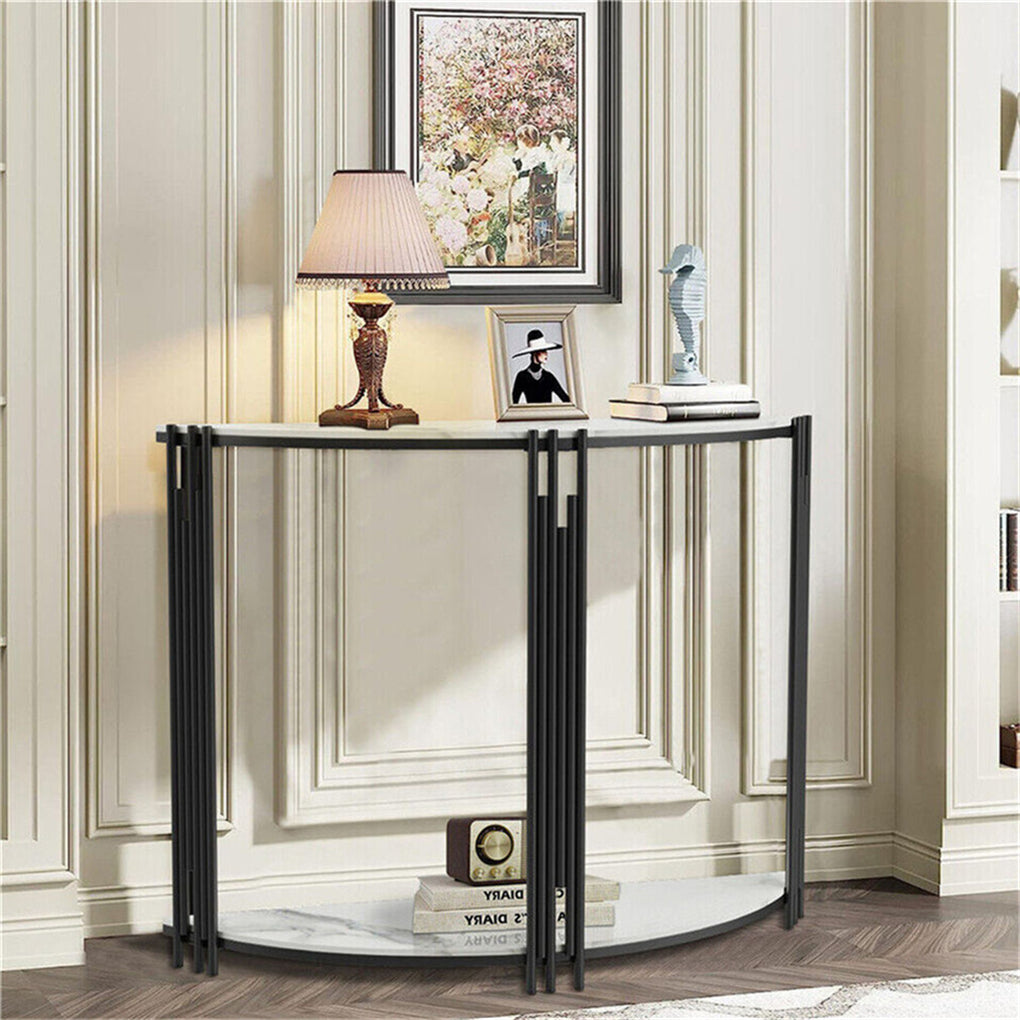 2 Tier Half Moon Console Table Marble Semi-Circle Entrance Hall Table