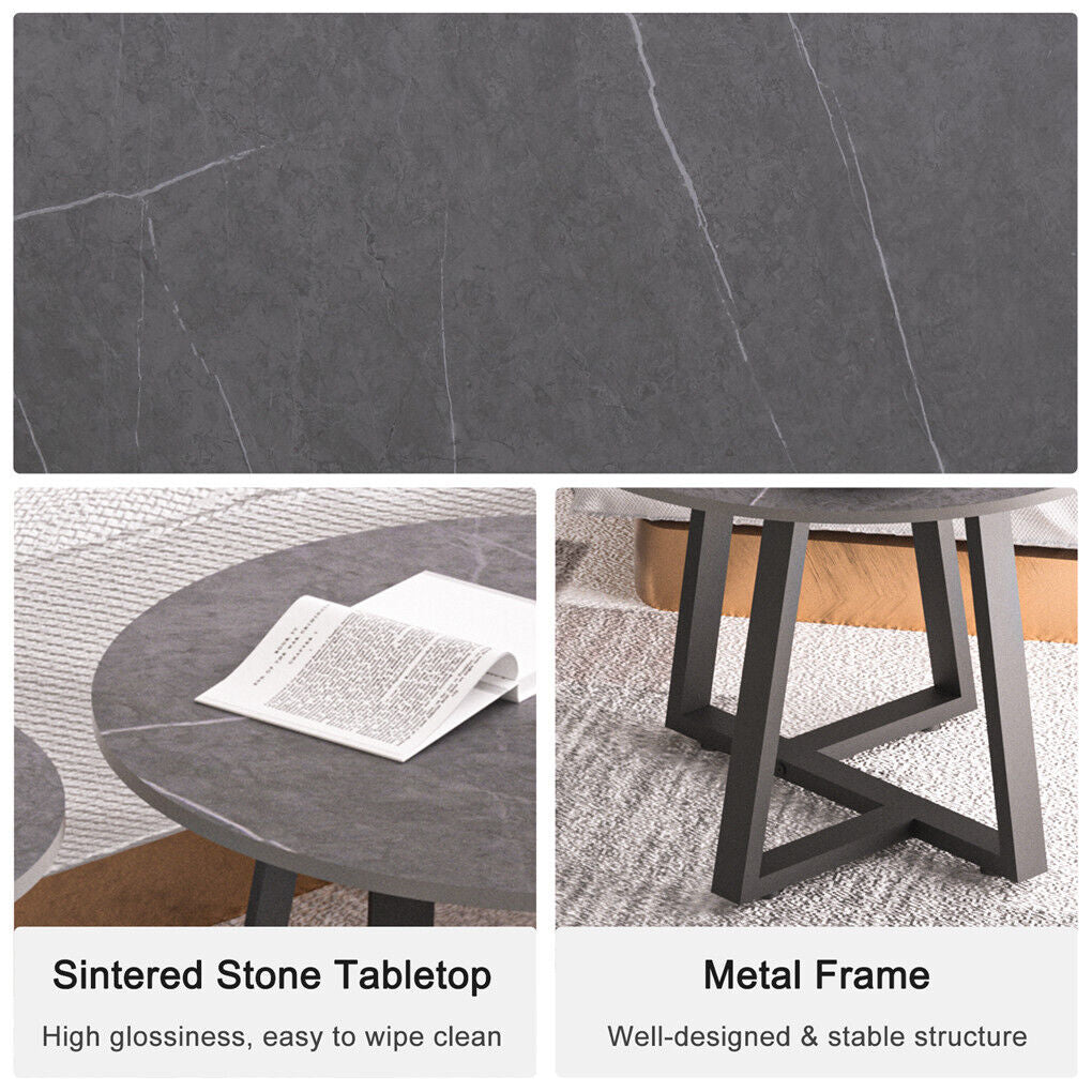 2X Nesting Marble top Coffee Table Cross-leg Center Table Living Room