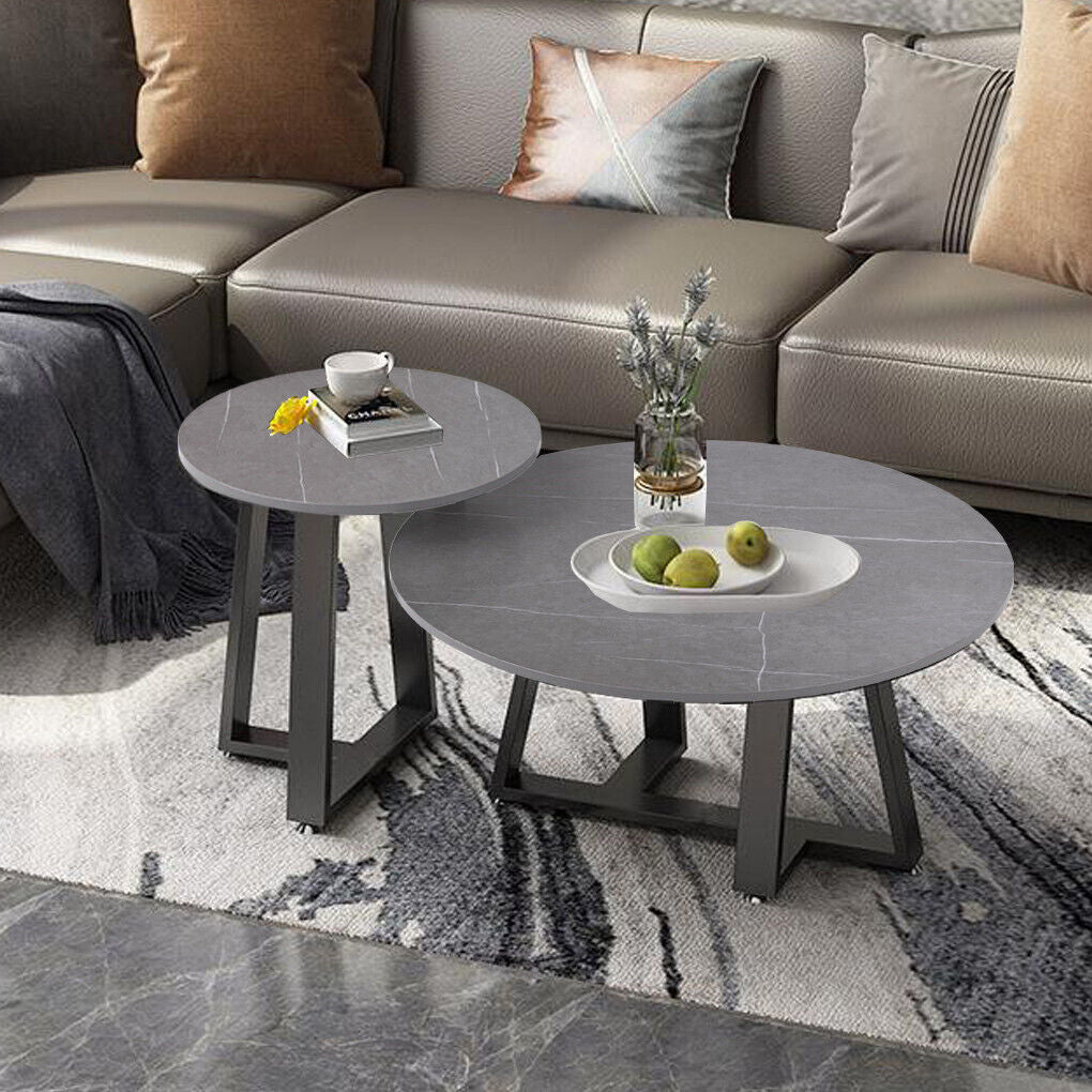 2X Nesting Marble top Coffee Table Cross-leg Center Table Living Room