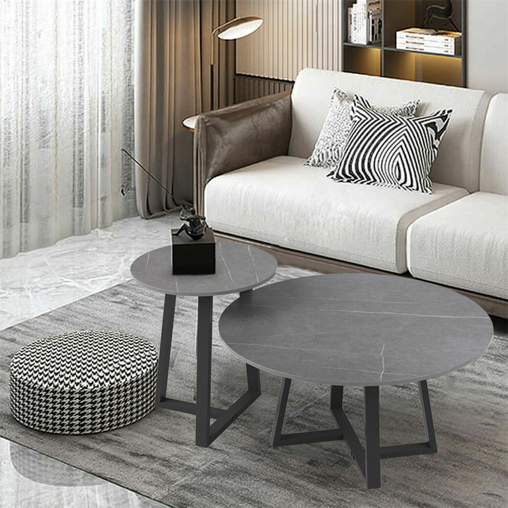 2X Nesting Marble top Coffee Table Cross-leg Center Table Living Room