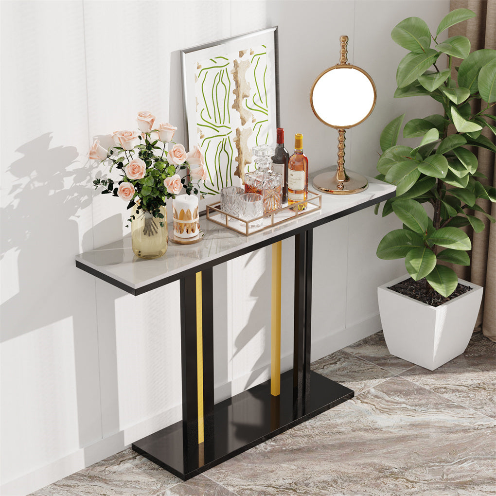 Texture Marble Console Table Narrow Long Sofa Table Hall Display Stand