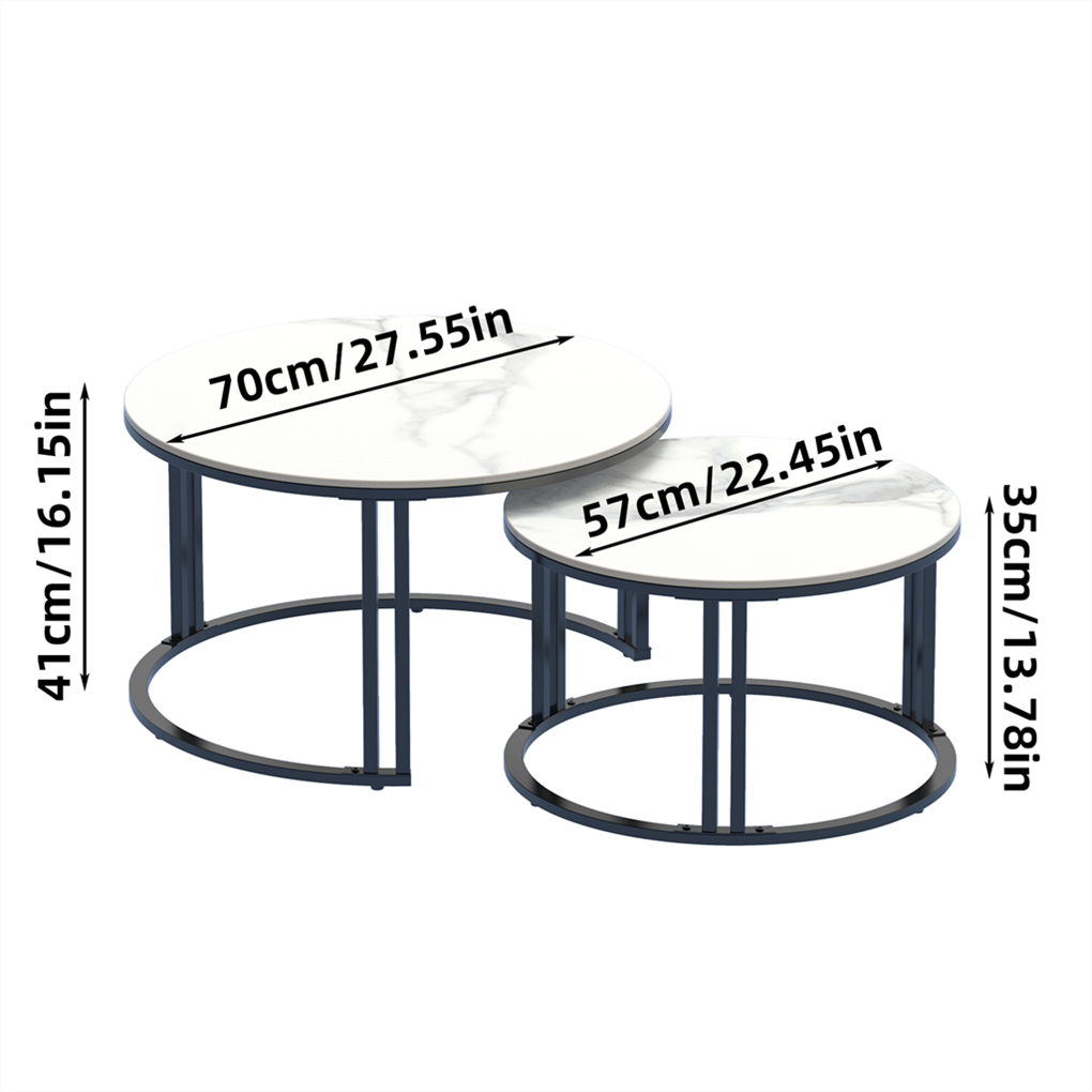 Real marble round nesting coffee table thick metal dual-support Frame