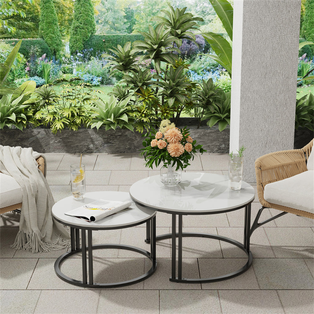 Real marble round nesting coffee table thick metal dual-support Frame