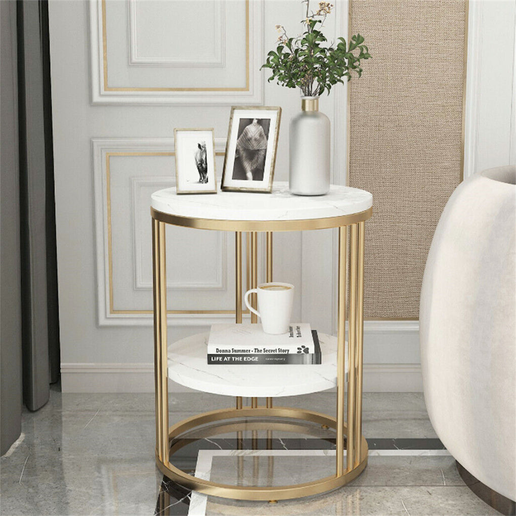 Round Side Table Gold Metal Frame End Table Marble Accent Coffee Table