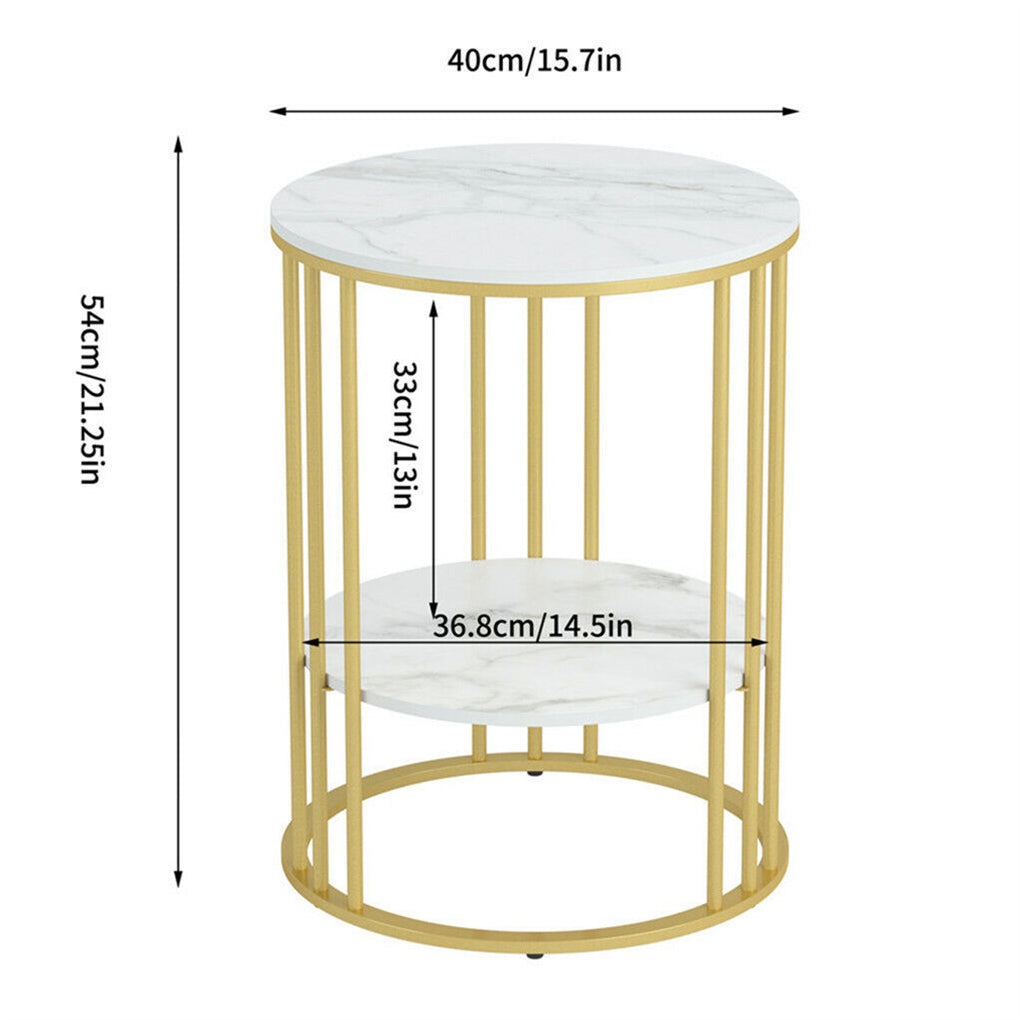 Round Side Table Gold Metal Frame End Table Marble Accent Coffee Table