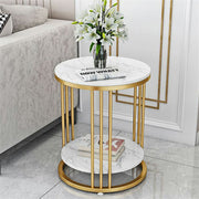 Round Side Table Gold Metal Frame End Table Marble Accent Coffee Table