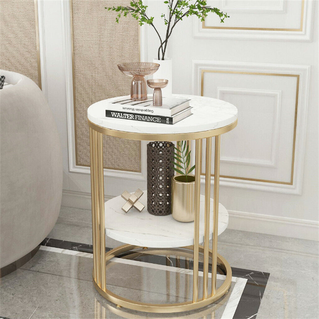 Round Side Table Gold Metal Frame End Table Marble Accent Coffee Table
