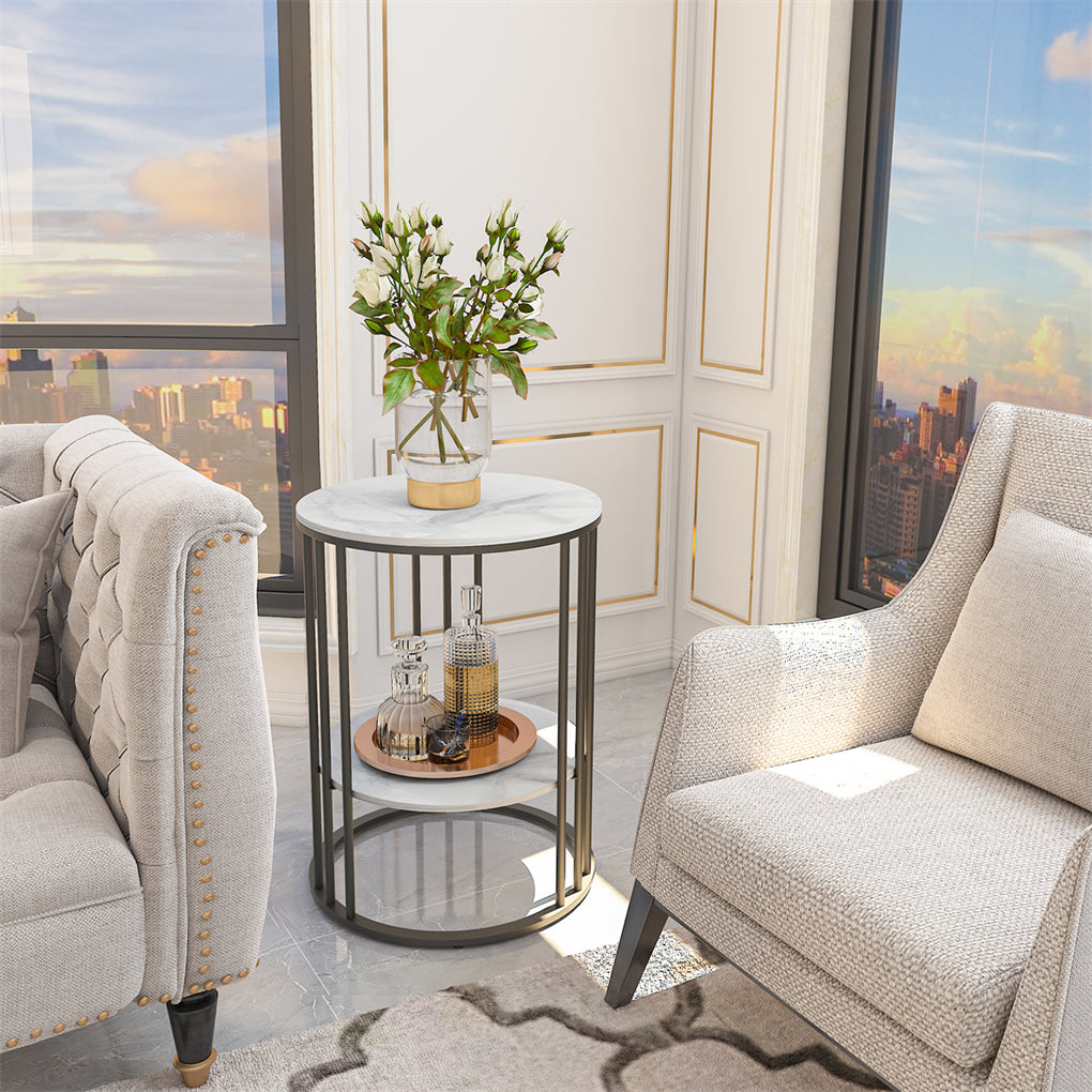 Round Side Table Gold Metal Frame End Table Marble Accent Coffee Table