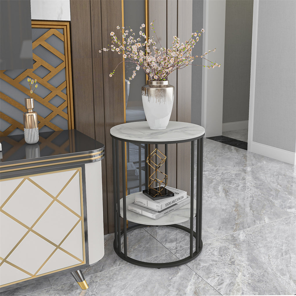 Round Side Table Gold Metal Frame End Table Marble Accent Coffee Table