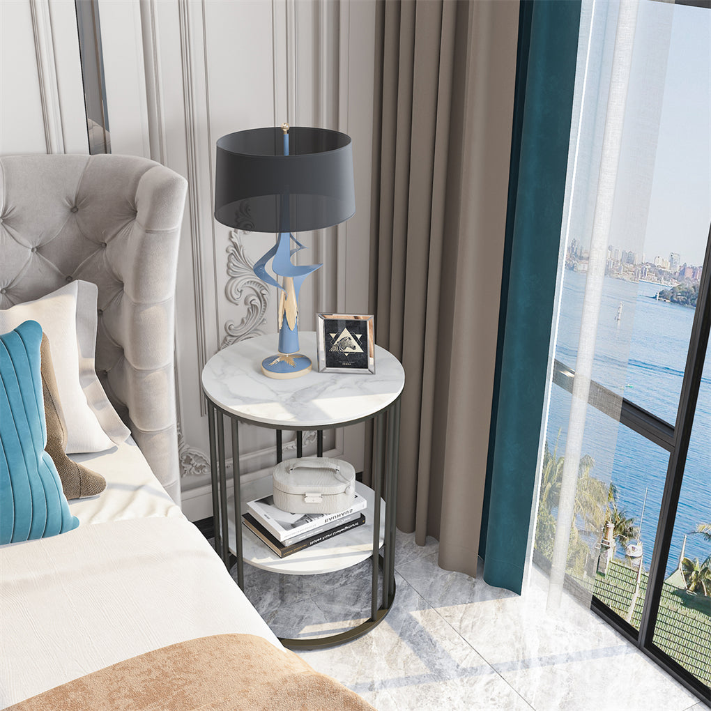 Round Side Table Gold Metal Frame End Table Marble Accent Coffee Table