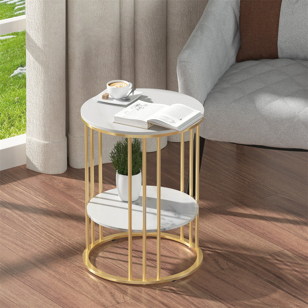 Round Side Table Gold Metal Frame End Table Marble Accent Coffee Table