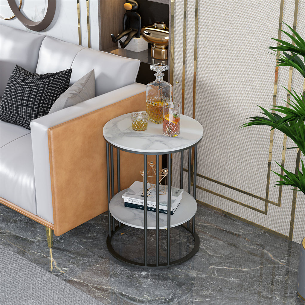 Round Side Table Gold Metal Frame End Table Marble Accent Coffee Table