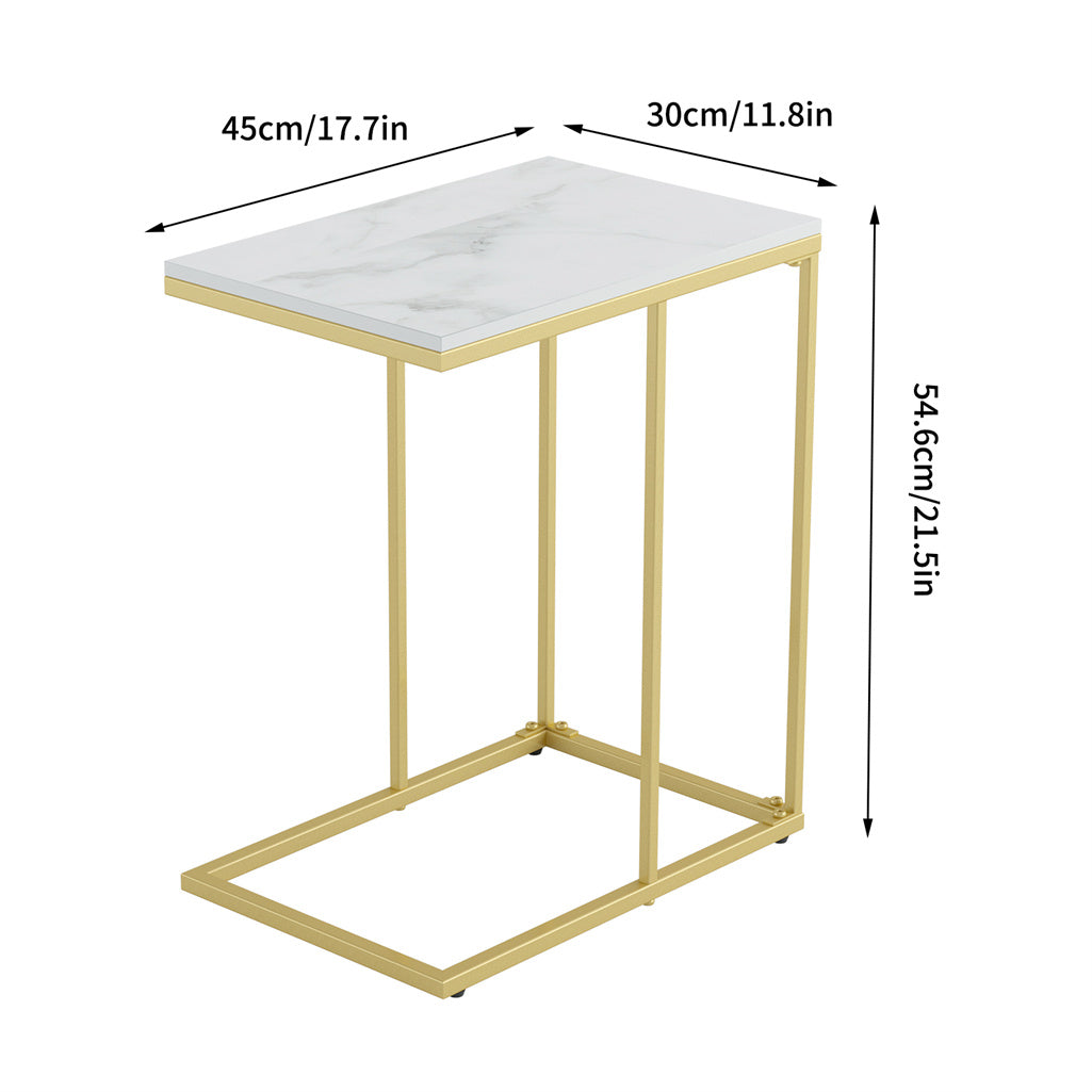 Solid Real Marble End Table Gold Metal C Shaped Frame Coffee Table