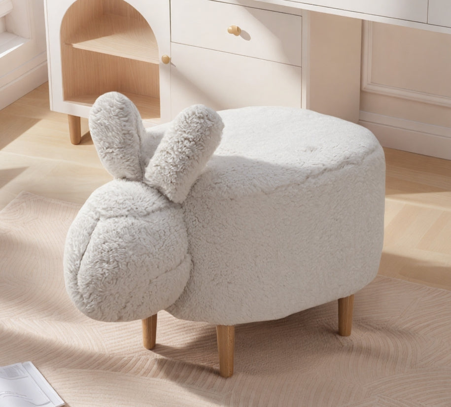 Playful White Multi-Functional Plush Rabbit Footrest Stool